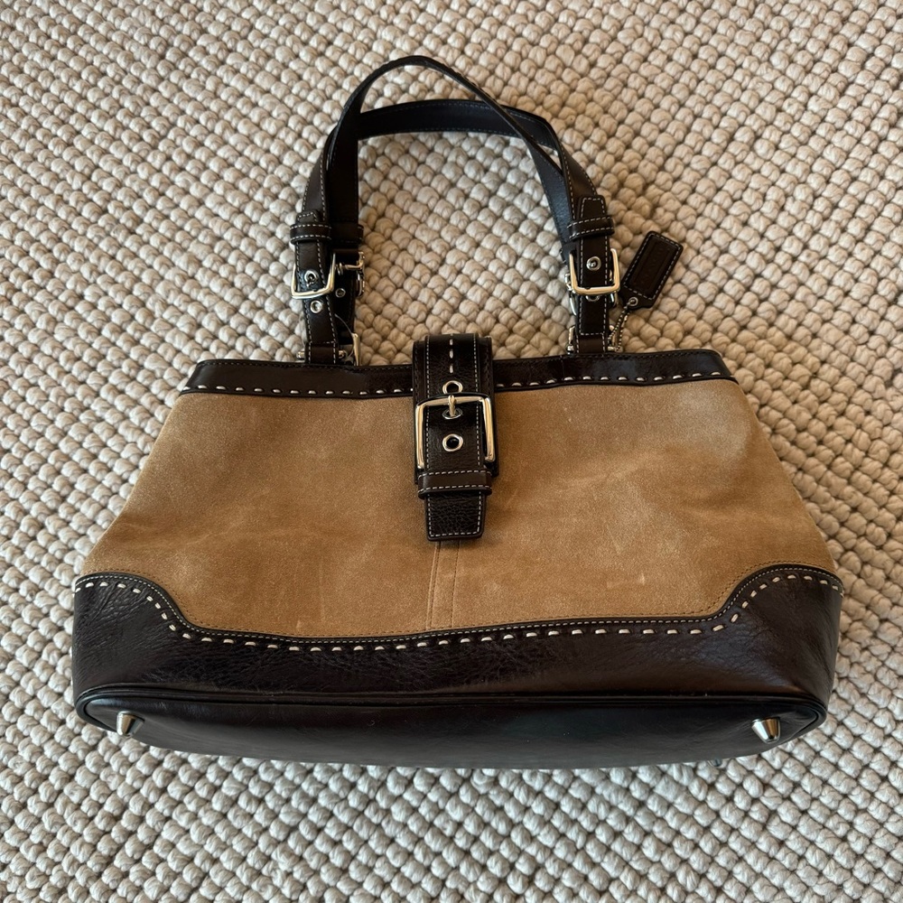 Vintage Coach Tan Suede and Brown Leather Bag B0893-F12619